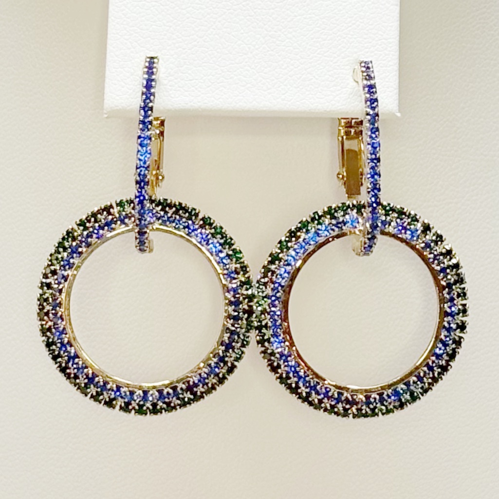 Nwt Blue, Green & Gold 2-In-1 Rhinestone Hoop Earrings